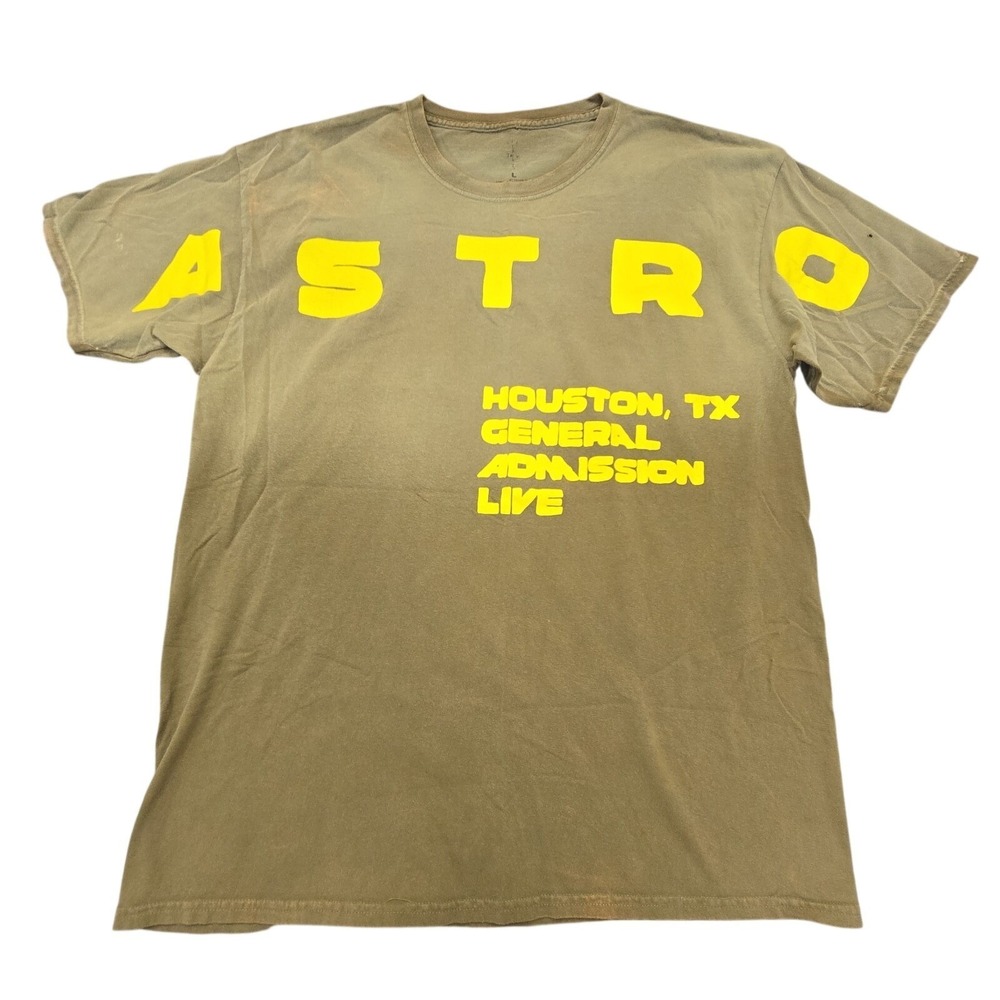 Travis Scott Astroworld Houston 2019 Gen Admin Tee Bleached Olive Green Size L